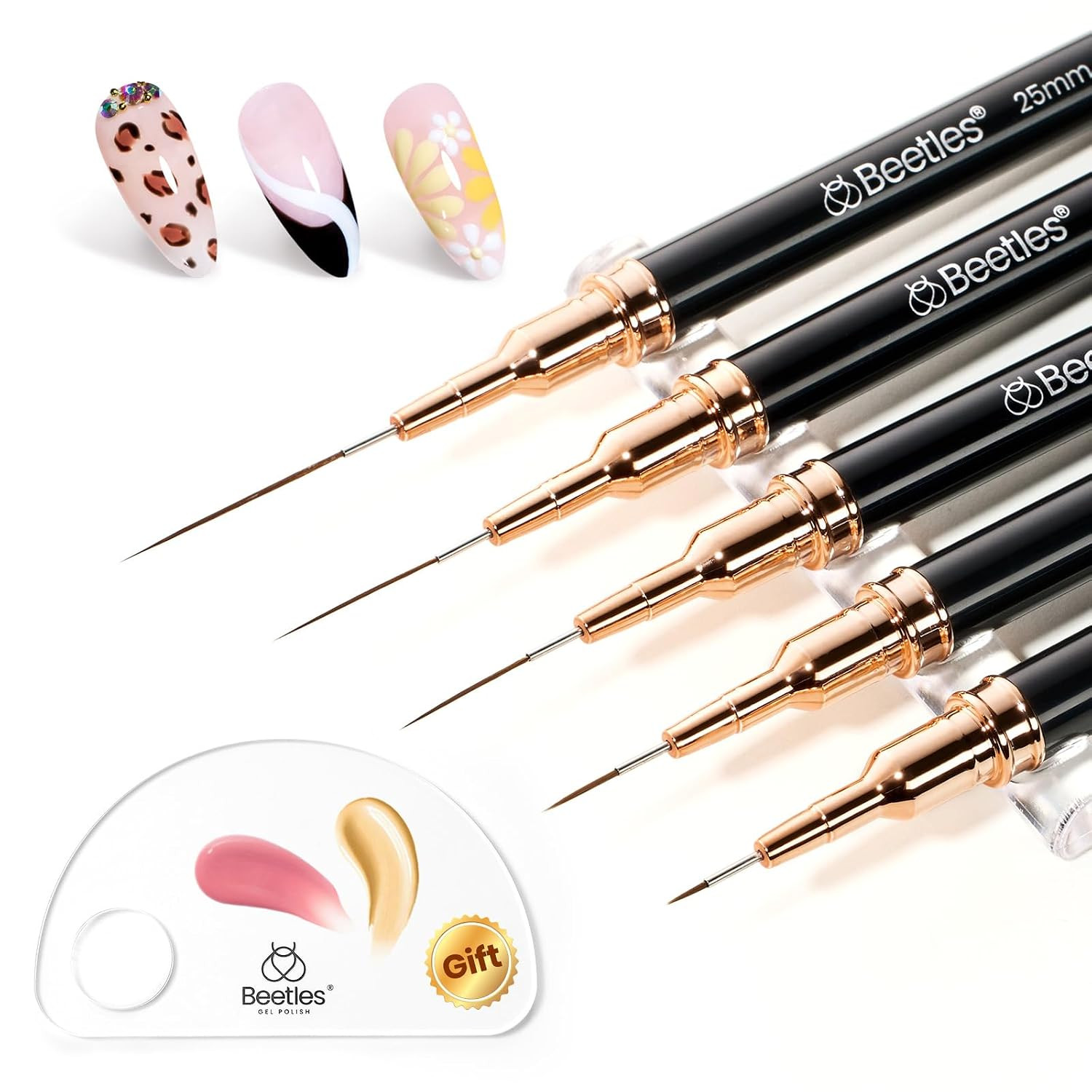 Beetles Liner Brushes for Nails 5Pcs – Metallic Nail Art Brushes Black Nail Art