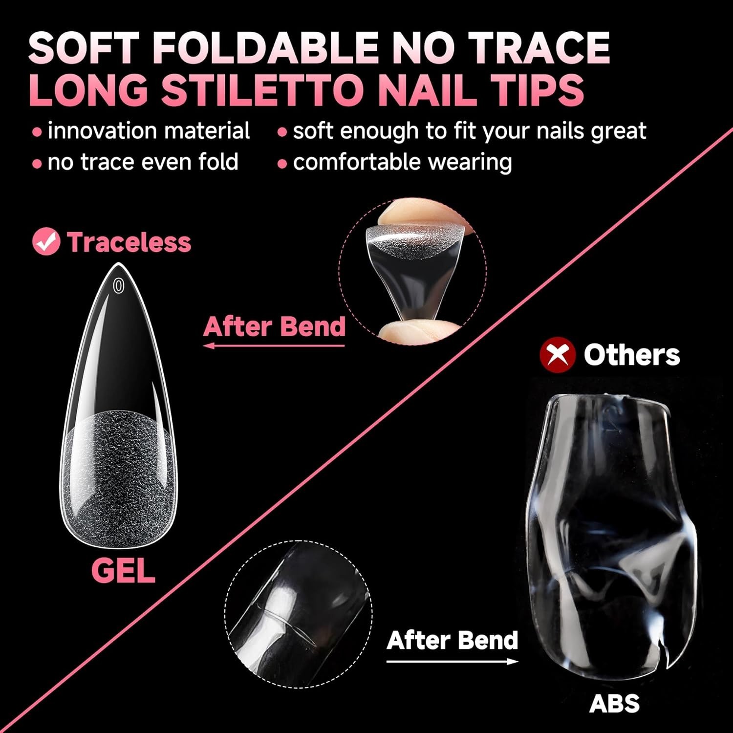 Easy Application Long Stiletto Gel Nail Tips – Pre-Buffed for Effortless Designs