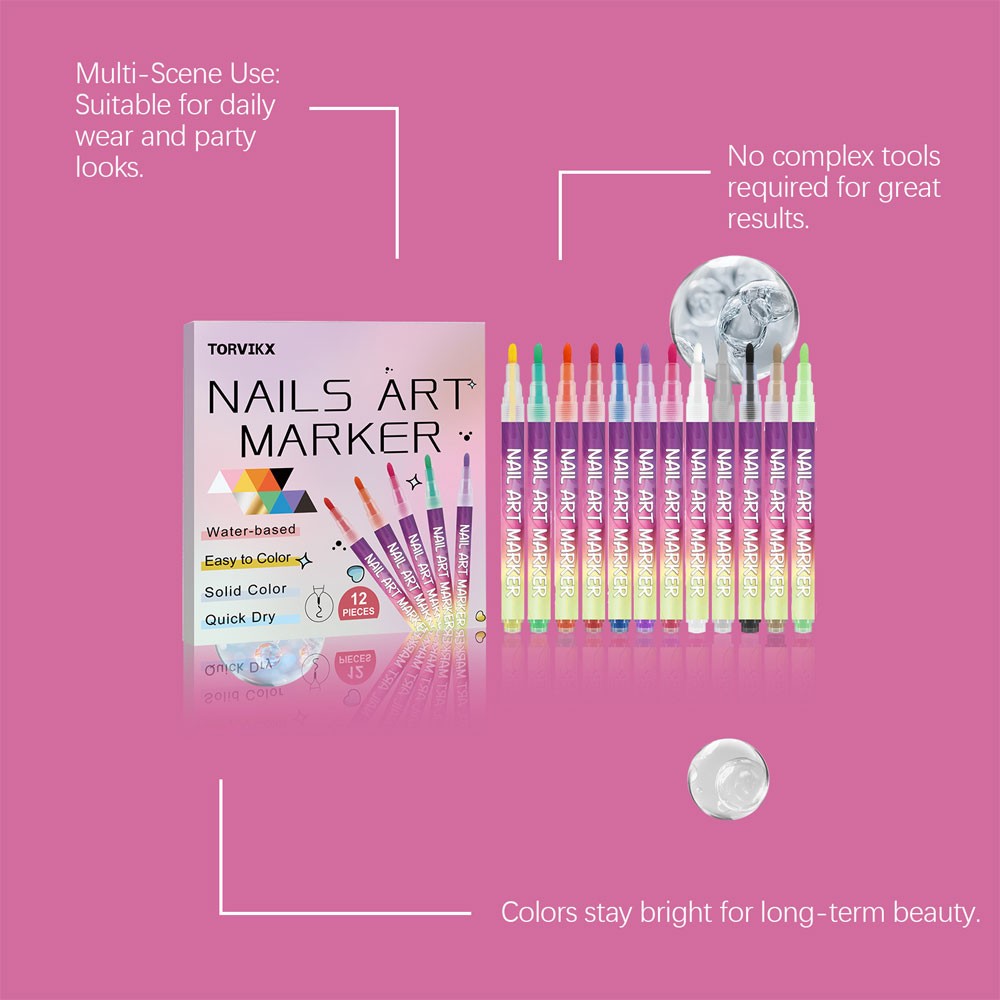 12 Color Nail Art Markers For Gel Nails,Nail Art Pens Set DIY Nail Art Marker JQ