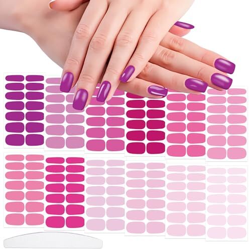 12 Sheets Pink Series Nail Stickers Full Nail Wraps for Women Girls Solid