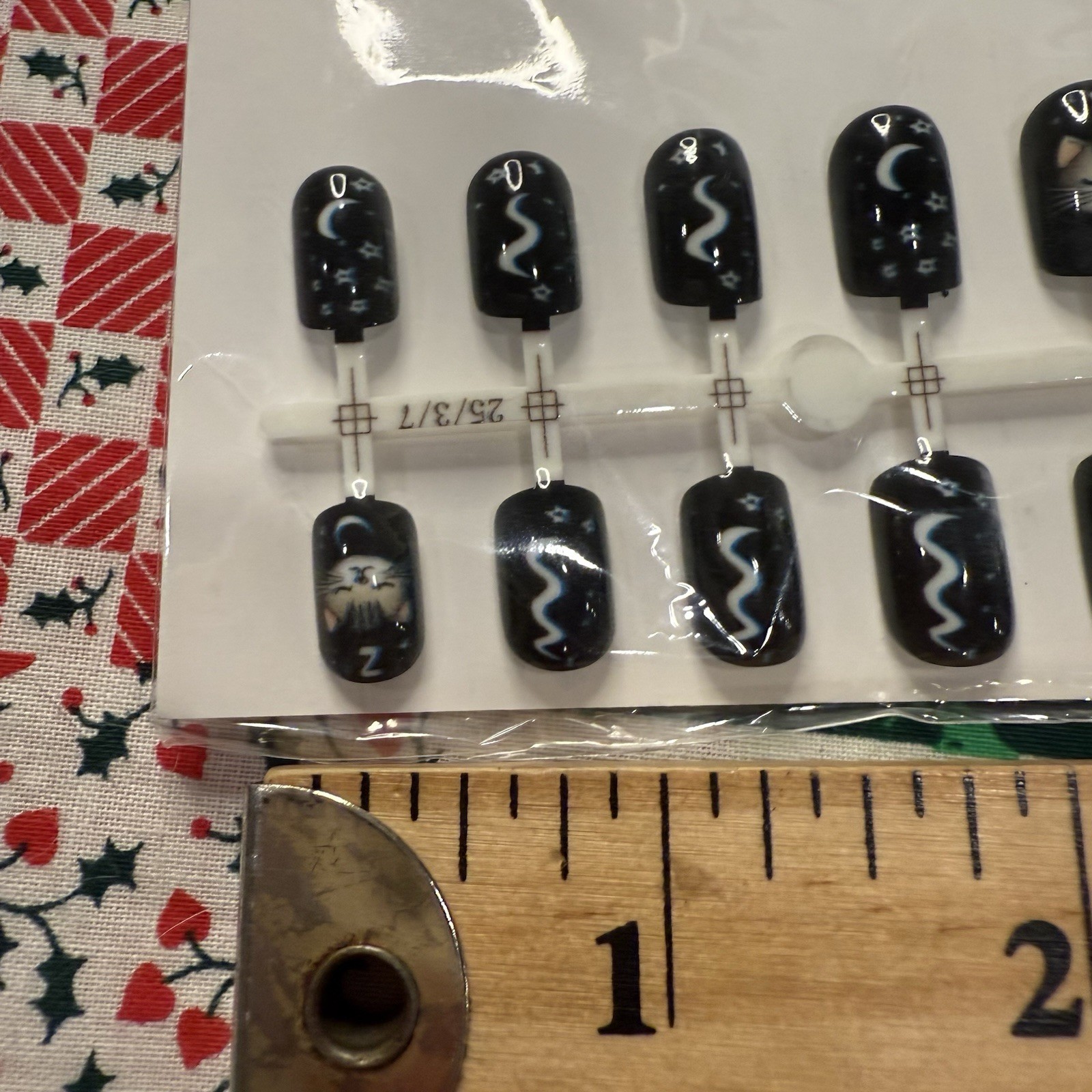 Nail Press On 24 Pack Kit Fake Short Nails Rounded Black Short Cat Lady Gift New