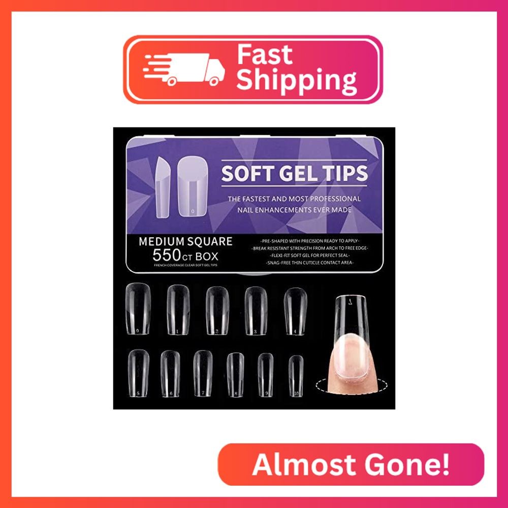 550 Pcs Medium Square Nail Tips Full Cover Clear Fake Nails for Nail Extension,