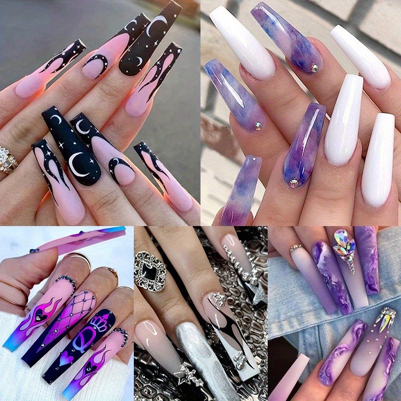 120PCS (5 Pack) Long Press On Nails Starry Sky Gradient Y2K Trendy Fake Nails
