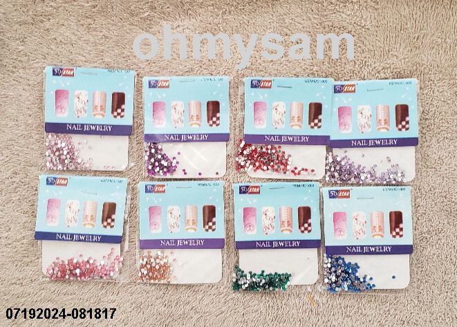 8 x NEW PACK MULTI COLOR NAIL ART MANICURE / PEDICURE DOT SHAPED ‘STONE’ DARK