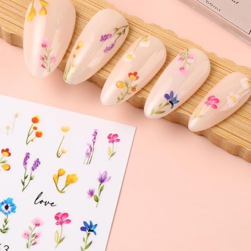 Flower Nail Stickers for Nail Art, Flowers Nail Decals 3D Self-Adhesive Style7