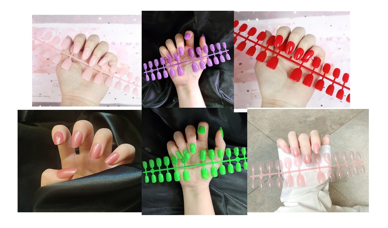 Artificial Nails Short Oval Press on Nails Solid Colors 12 Size Glossy Round