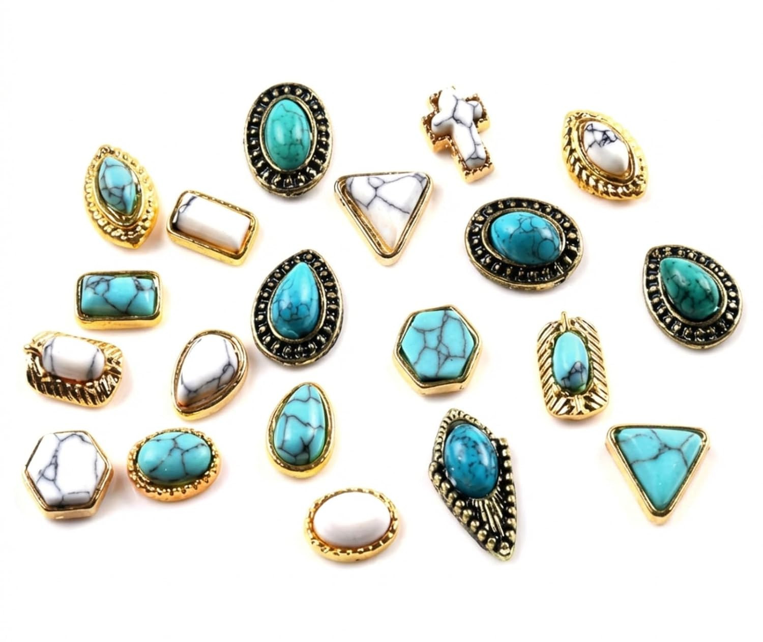 50 PCS Turquoise Nail Ornaments 3D Nail Art Supplies Accessories Western Retro f