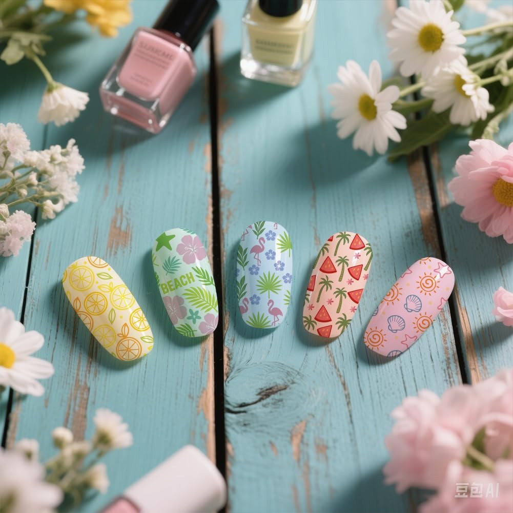4Pcs Nail Stamping Plates Set Summer Beach Hawaii Nail Art Stamper Templates …