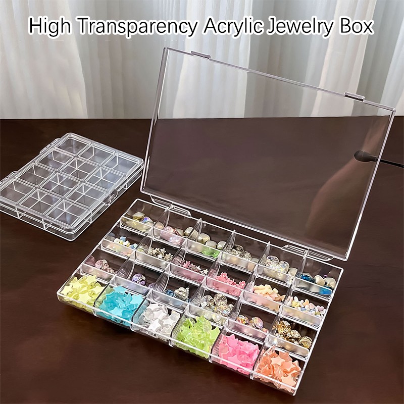 12/21/24 Grids Nail Tip Box Empty Storage Cases Nail Art Organizer Container