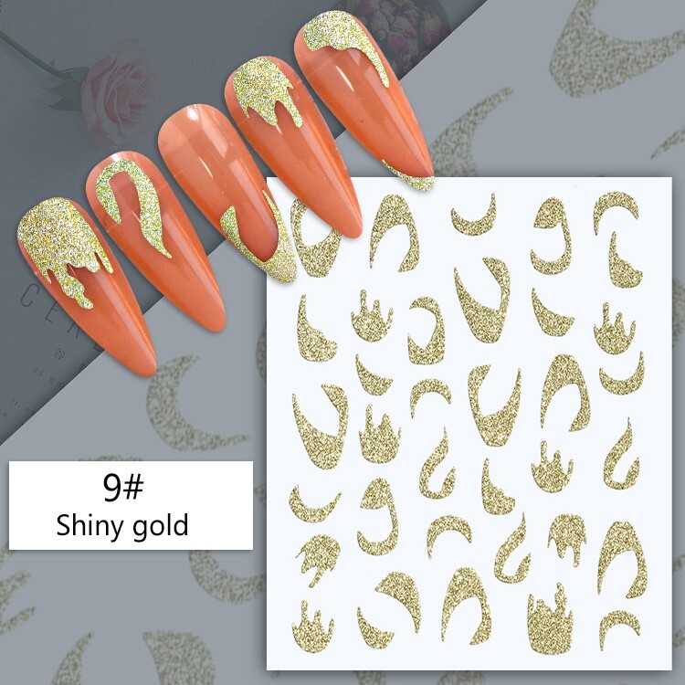 6 Styles Glitter Gold French Tips Nail Sticker Wave Line Irregular Swirl Stripe