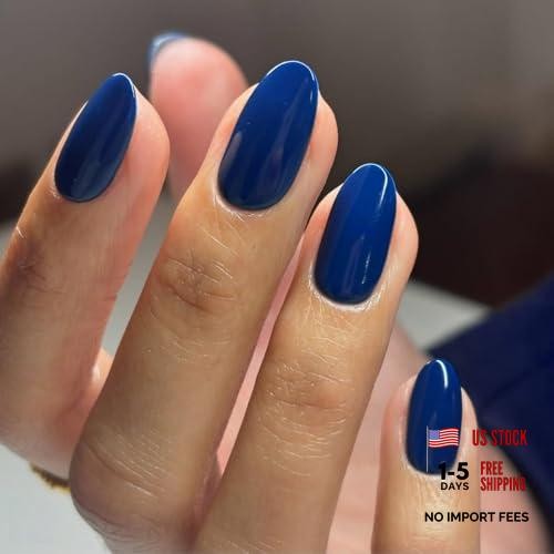 Royal Blue Almond False Nails – 24 Pieces – Press-On – Glossy Royal Blue