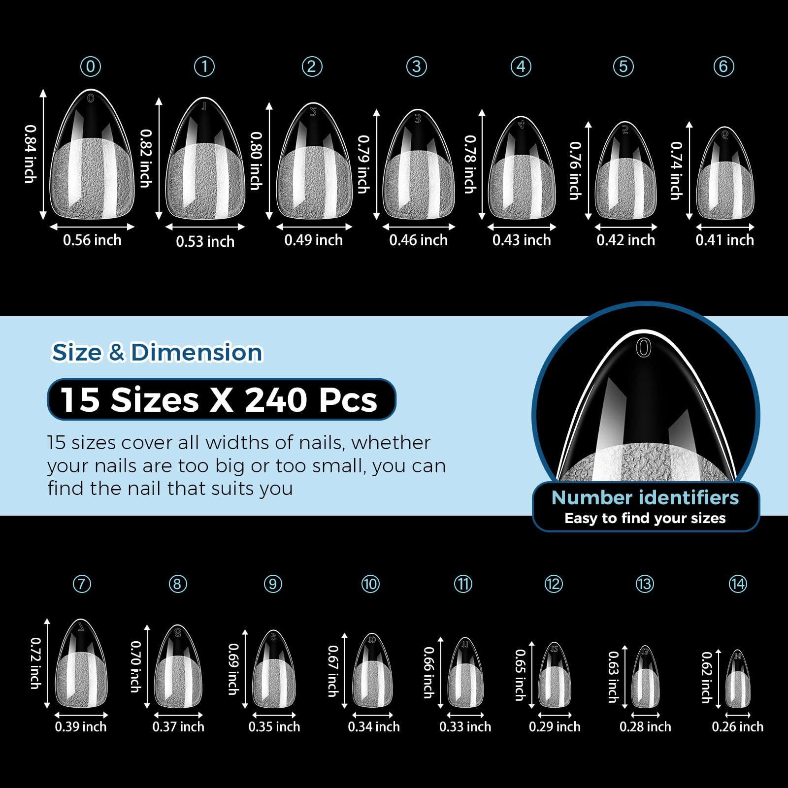 Short Almond Nail Tips – 240pcs 15 Sizes Soft Gel Tips, Half Matte Pre-Shaped…