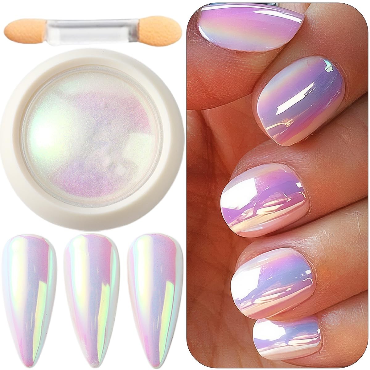 Holographic Unicorn Chrome Nail , Aurora Rainbow Neon Nail Pigment Mermaid Pe…