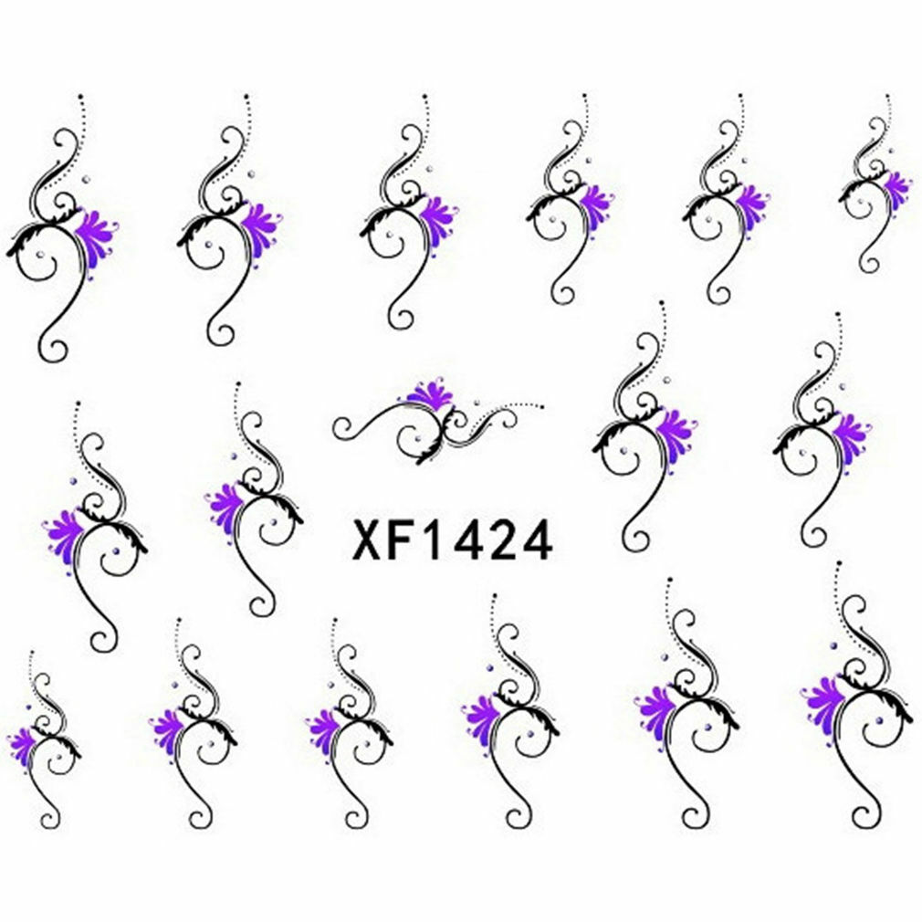 Nail Art Water Transfer Sticker Decal Stickers Pretty Flowers Blue Purple XF1424