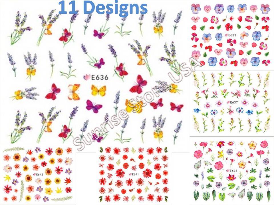 3D Nail Art Sticker Flower Leaves Rose Lavender Butterfly Floral Decals Manicure
