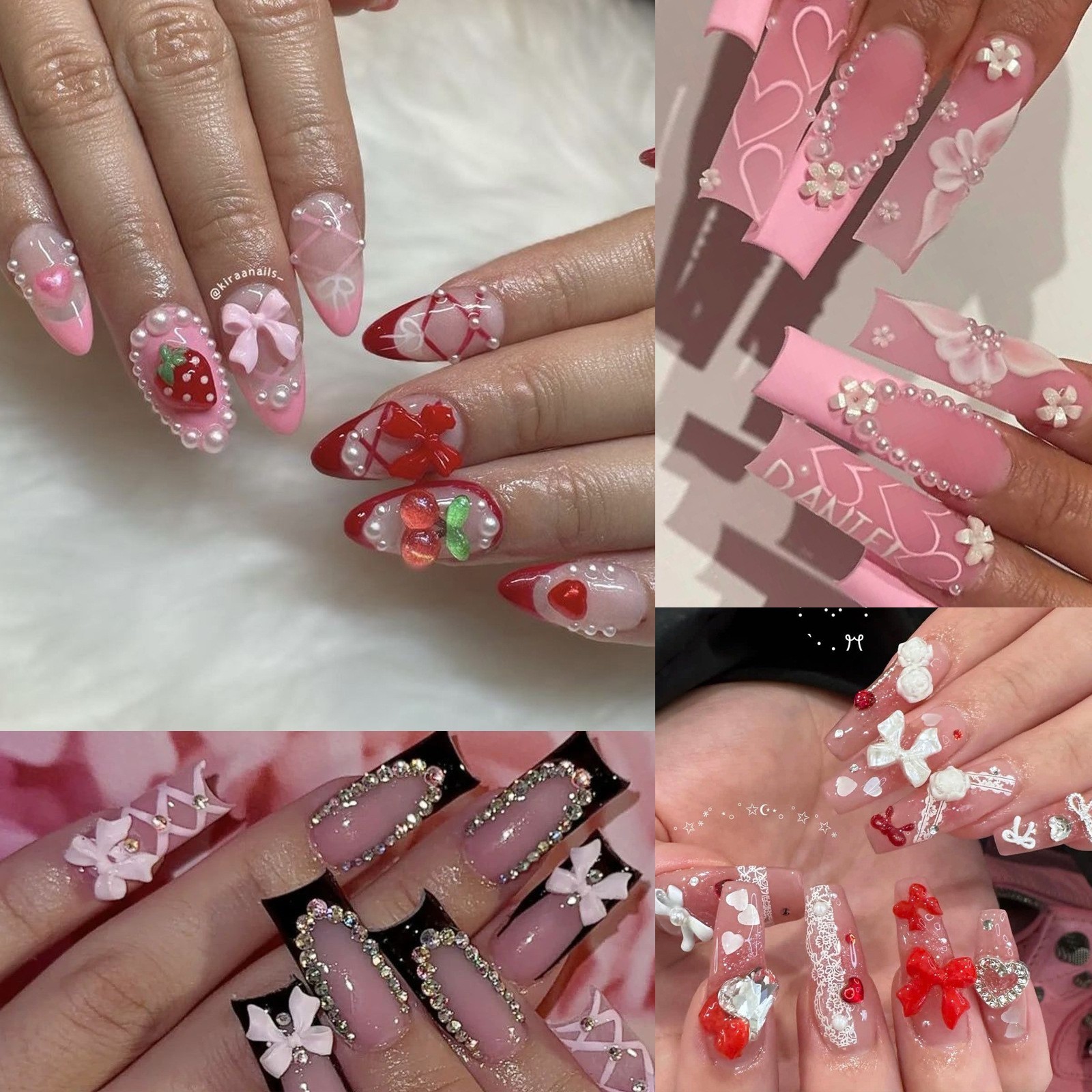 Mixed Styles Colors of Pearl Bows Flower 3D Nail Art Decor 24Grids/Box Set