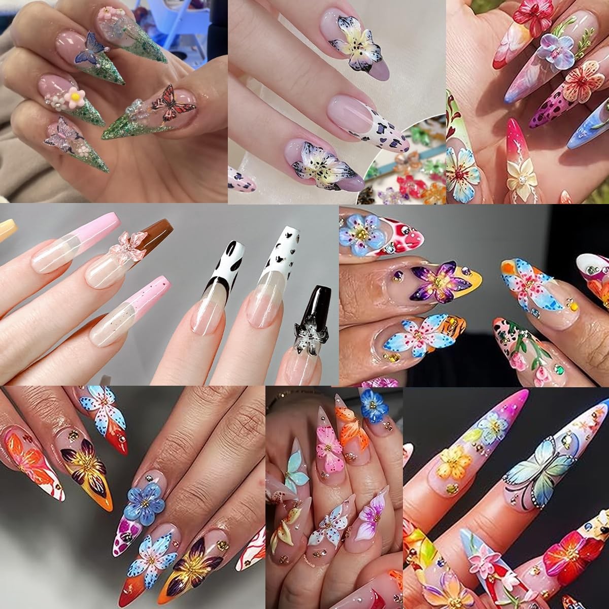 60PCS Flower Nail Art Charms 3D Hawaii Flowers Nail Rhinestones Colorful