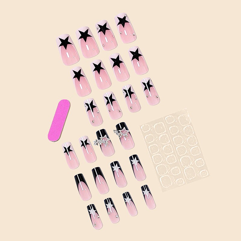 48Pcs-Press on Nails Y2K Star Charm Glossy Square Nail Art Set Reusable Handmade