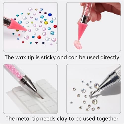 2 Pack Rhinestone Picker Tool Dotting Pen, Wax Pencil for Black & White