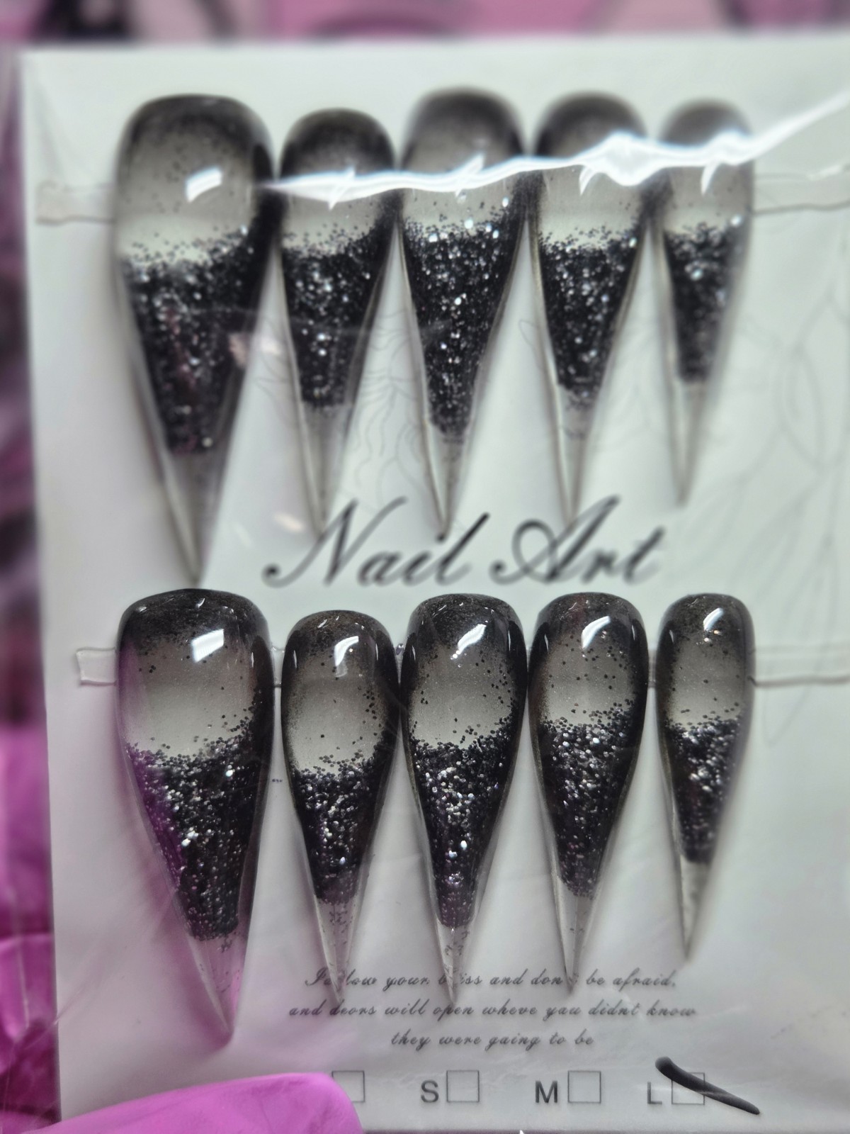 Press On Nails Large Claw,dragon, Black,glow N DARK, Water Aqua Nails