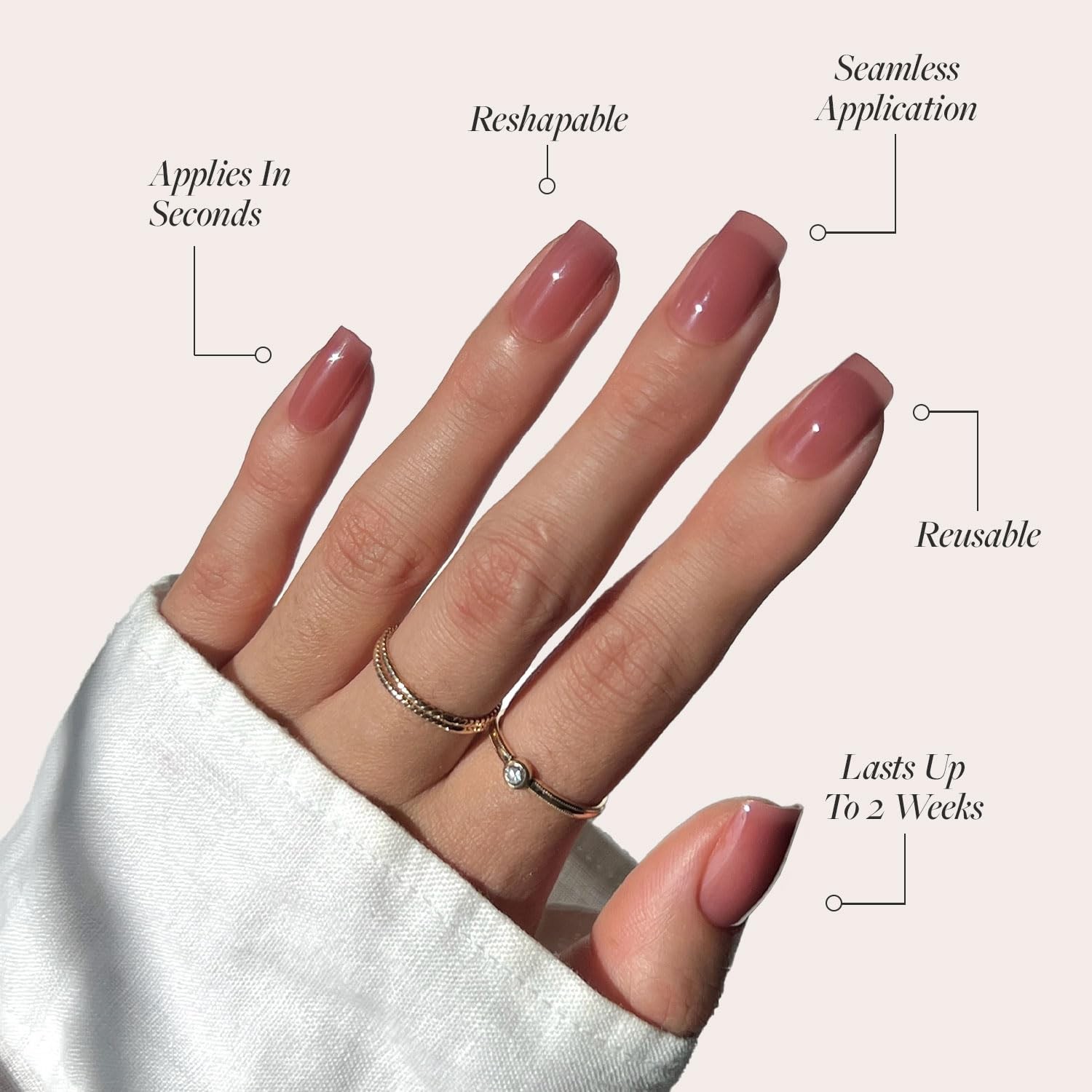 Press On Nails – Dusty Pink | Medium Square Fake Nails, Sheer Mauve Neutral, …