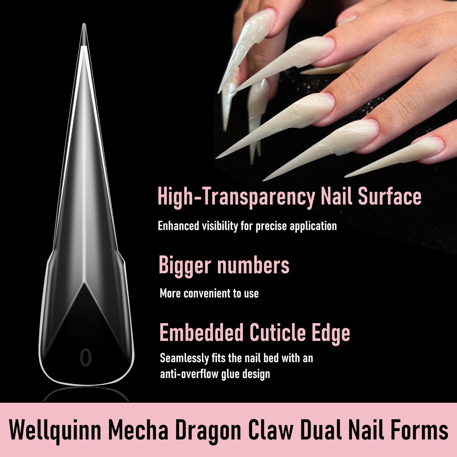 Wellquinn Mecha Dragon Claw Dual Nail Forms, Extra Long Long, clear