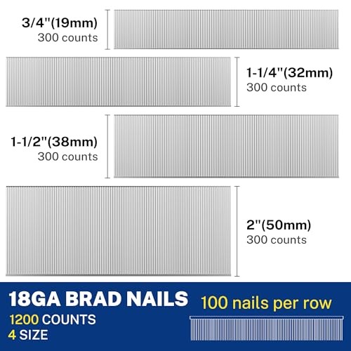 WORKPRO 18 Gauge Brad Nails, 1200 Count, 2″, 1-1/2″, 1-1/4″, 3/4″, Galvanized