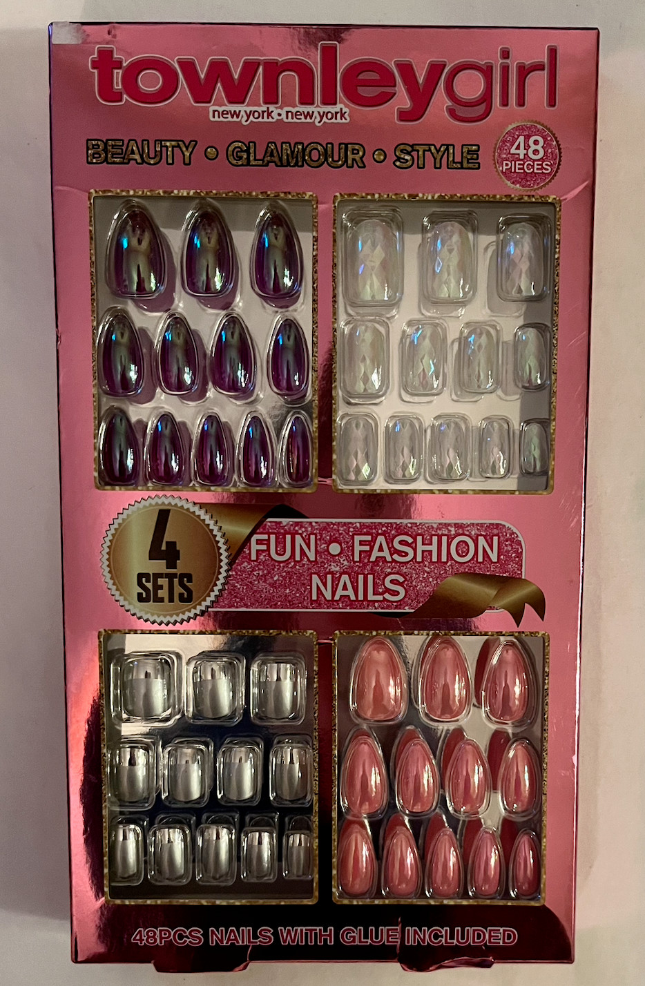 townleygirl 4 Sets Nails Self Adhesive 48pc ~ GORGEOUS COLORS!! See Description!
