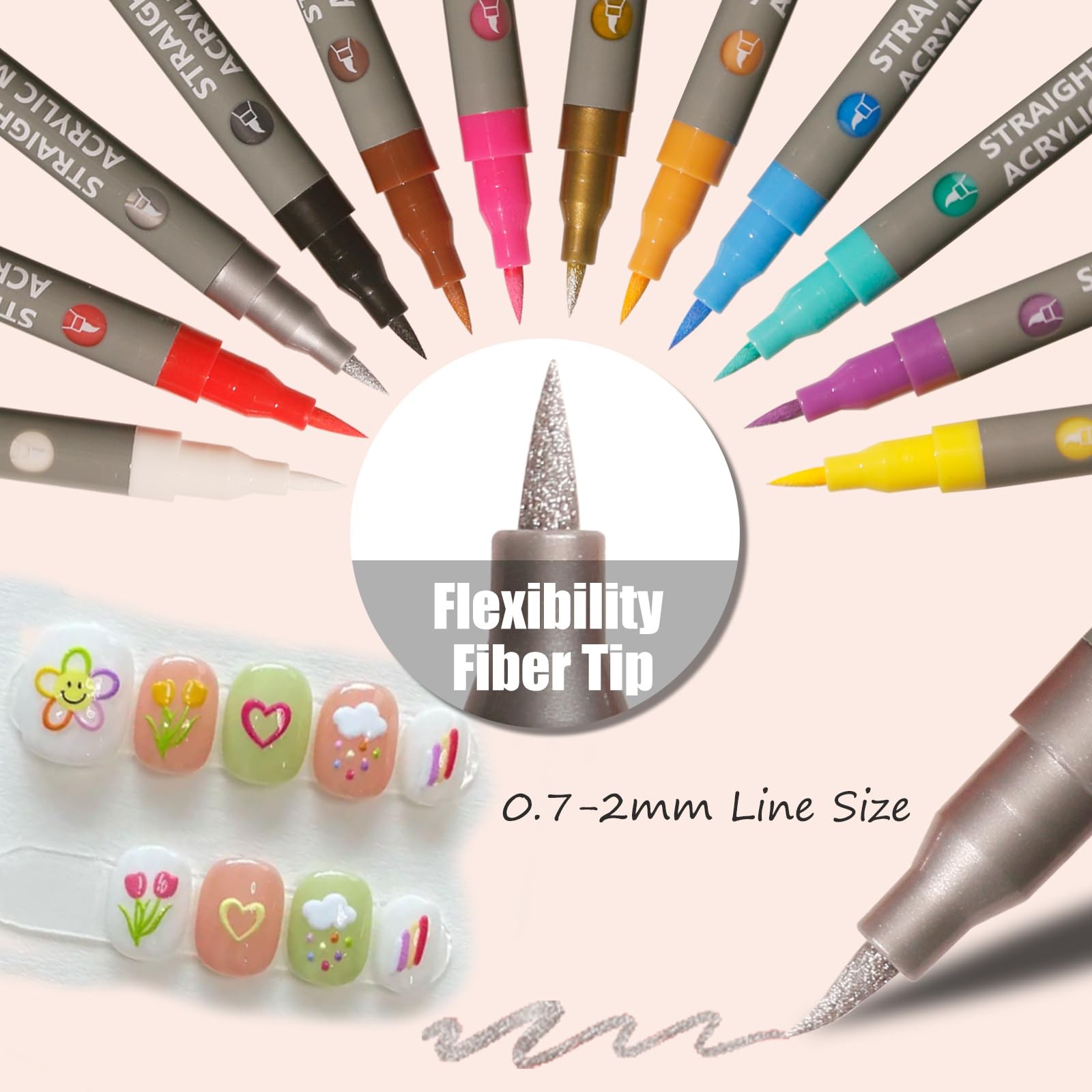 12 Colors Water Based Nail Art Pens, Quick-Dry 3D Nail Polish Liner Pens with…
