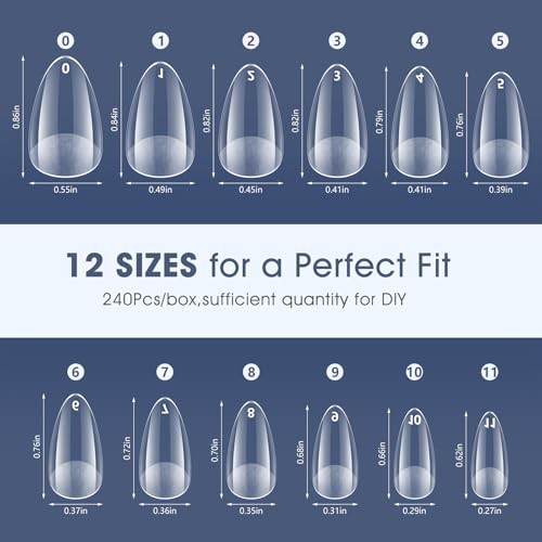Gel Nail Tips: 240 PCS Pre-Shaped False Acrylic Nail Tips Clear Short Almond