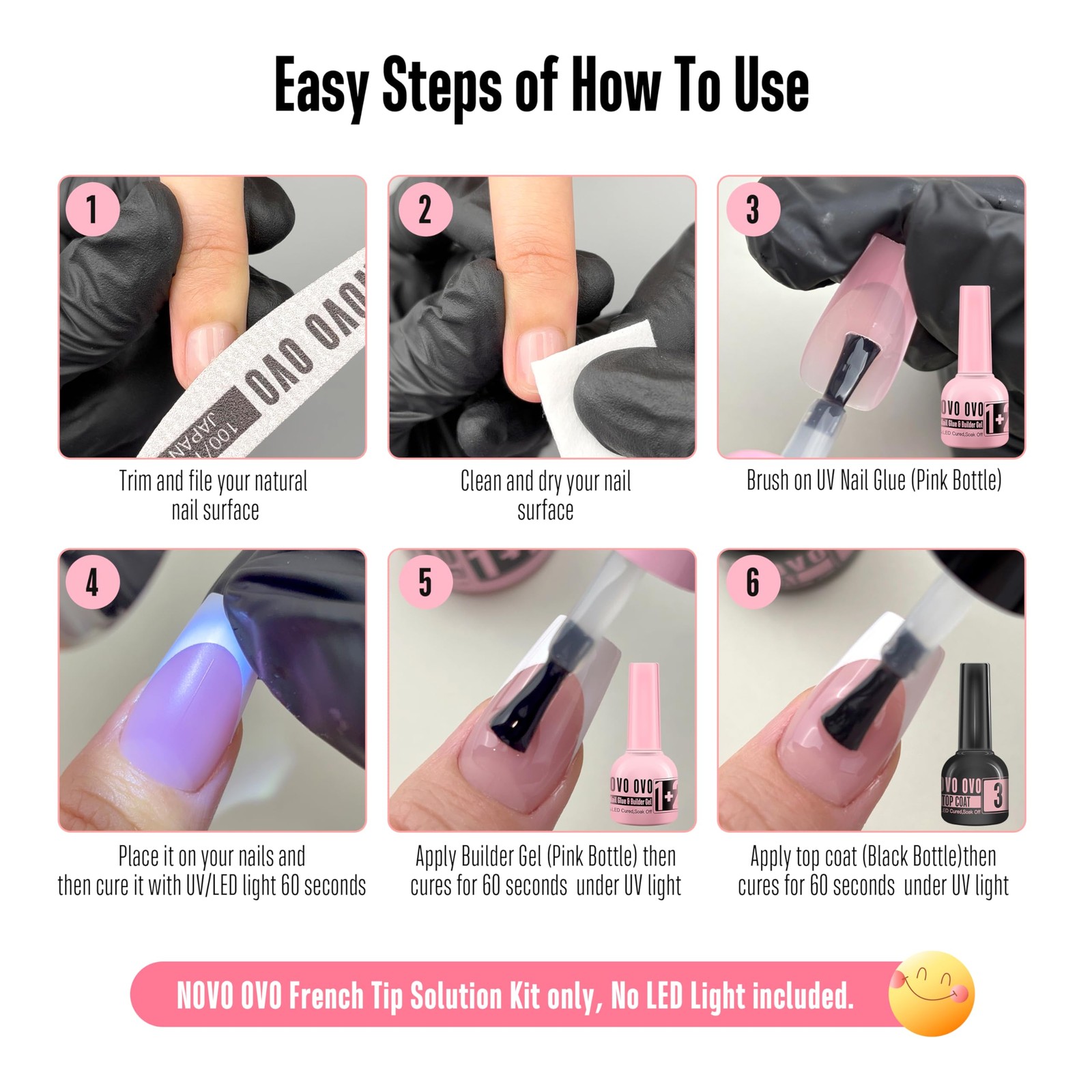 French Tip Solution Kit, Including One Muti-function UV Nail Glue (also can w…