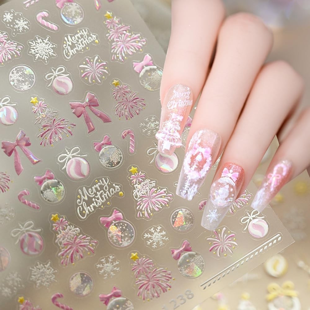 5D Embossed Christmas Nail Art Stickers – Winter Wonderland Design Sheet