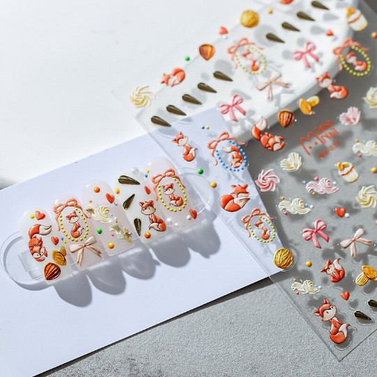 5D Cartoon Foxes Nail Stickers, Nail Decals, Animals Nails Art Stickers (116)
