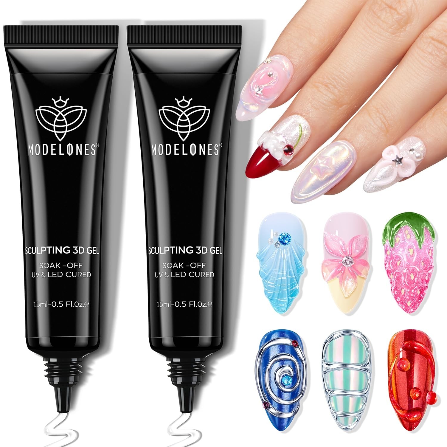 2Pcs Clear 3D Gel Nail Art, Sculpting Molding Builder Gel Nail Glue for Charm…