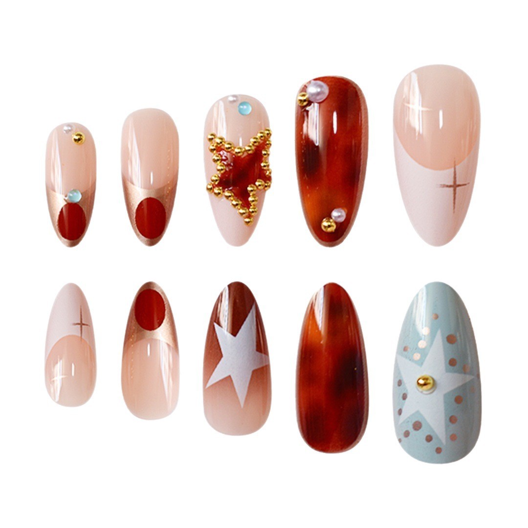 Vintage Star Pearl Nail Art with Gem Decor for Party Daily Wear