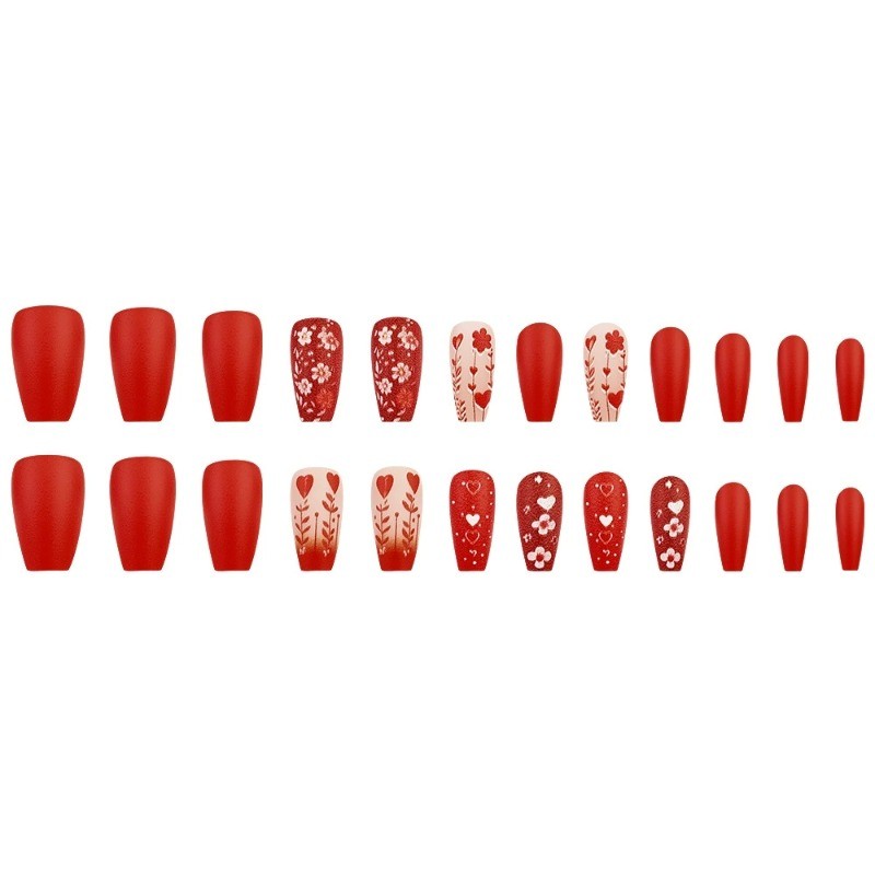48 Pieces of Shiny Red Matte Ballet Shaped Medium Length Glossy Nail Art