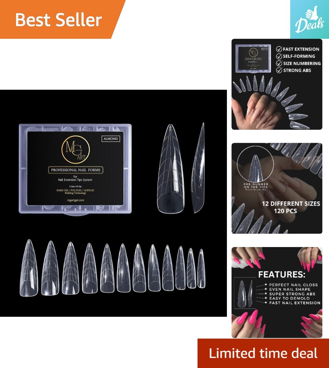 120-Piece Almond Nail Extension Forms – Perfect for Salon-Quality Gel Art