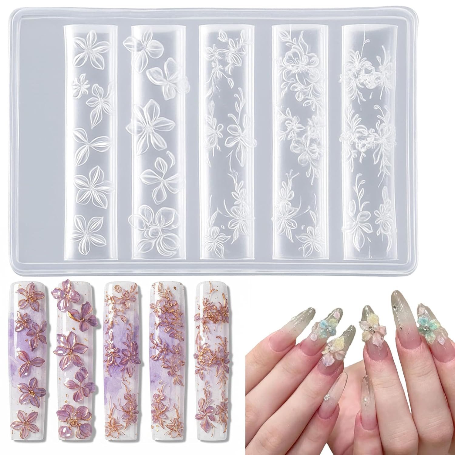 3D Floral Silicone Nail Molds for Elegant DIY Nail Art and Manicure Design