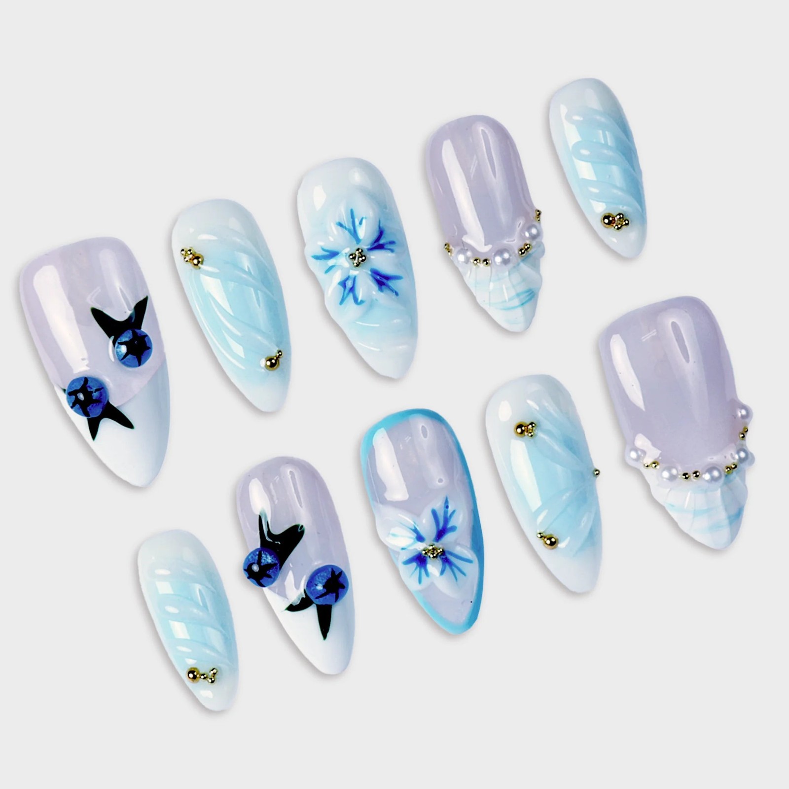 SIYOU Ink & Frost Medium Almond Pearl Press-On Nails 10pc