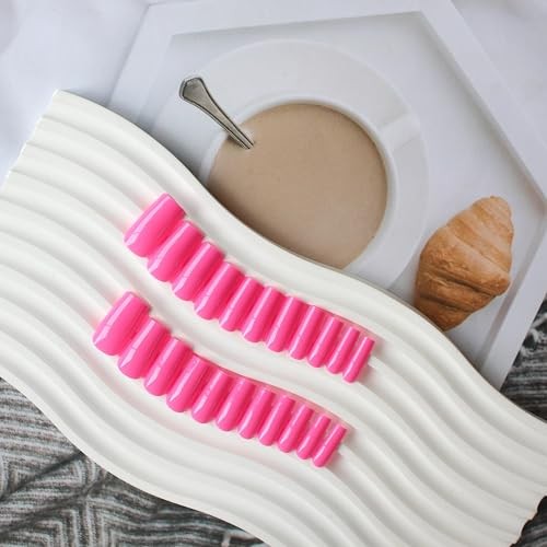 Hot Pink Press on Nails Medium Long,Thick Glue on Nails Medium glossy hot pink