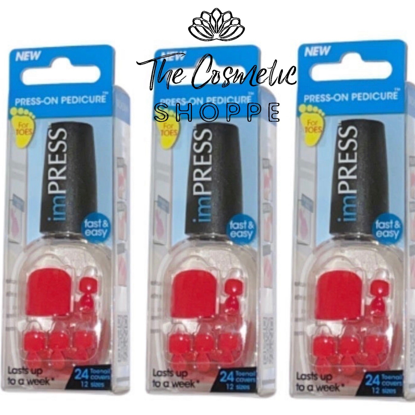 Kiss ImPress Press-On Pedicure Muted Red Toenails (Media Darling) Lot of 3