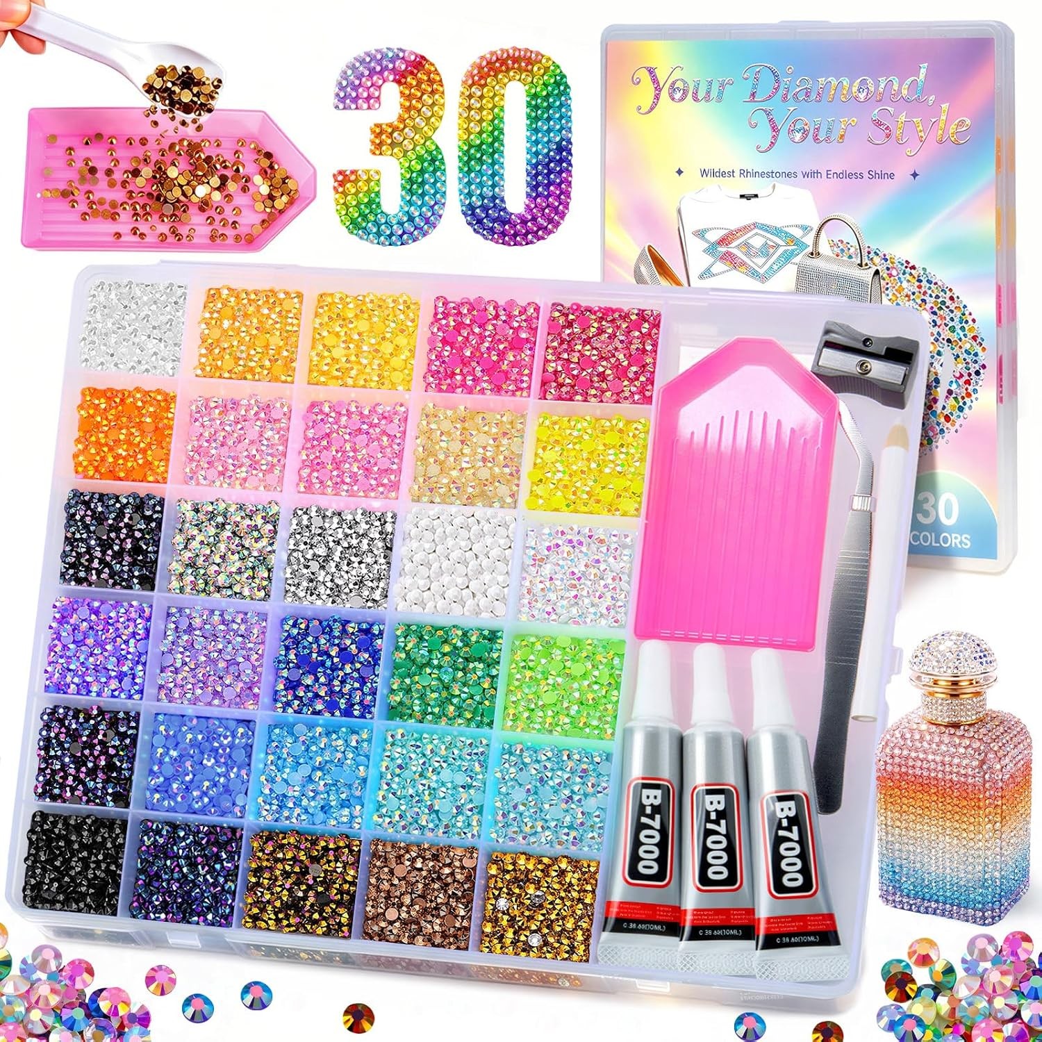 40000Pcs 30 Colors 3mm Flatback Rhinestones Bedazzling Kit Diamond Rhinestones