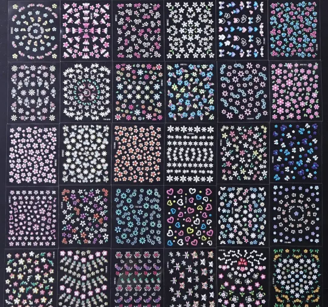 10 Sheets Floral Butterfly Nail Stickers Daisy Lace Manicure Nail Decals