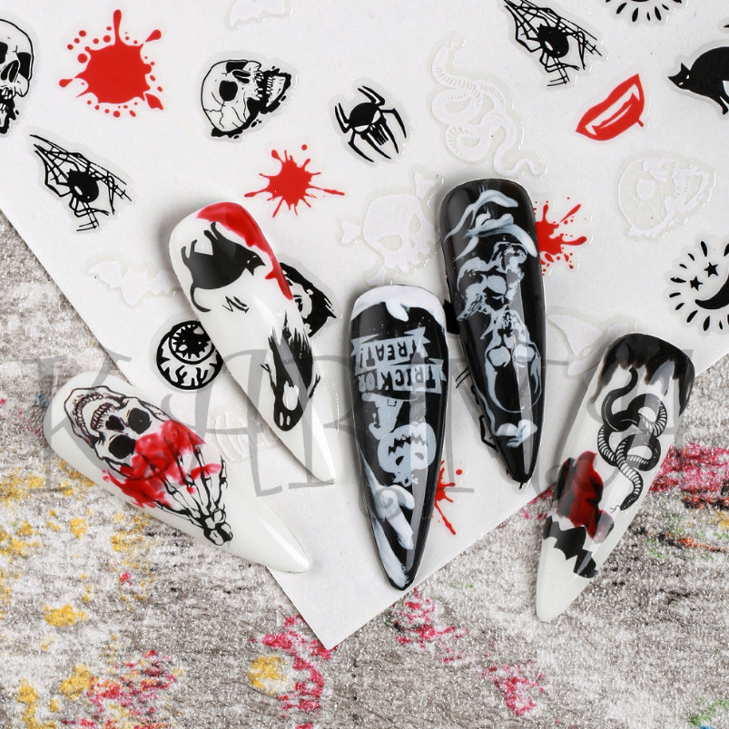 Halloween Nail Art Stickers Skull Bone Skeleton Pumpkin Horror Ghost Slider NH22