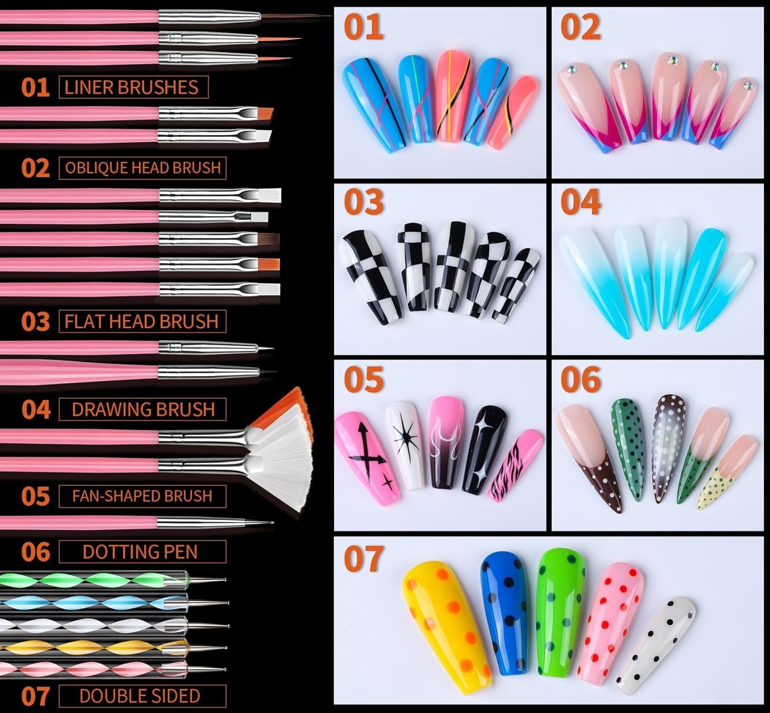 Nail Art Kit, Nail Design Tools kit with Nail Brushes, Dotting tool, Mixing P…