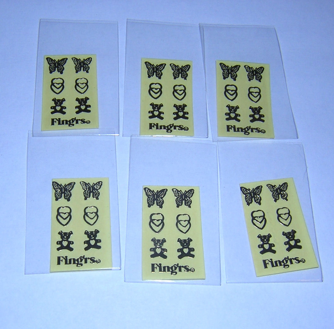 GOLD: Fingernail Art Decoration Decal 6 Sheets: Hearts, Butterfly and Teddy Bear