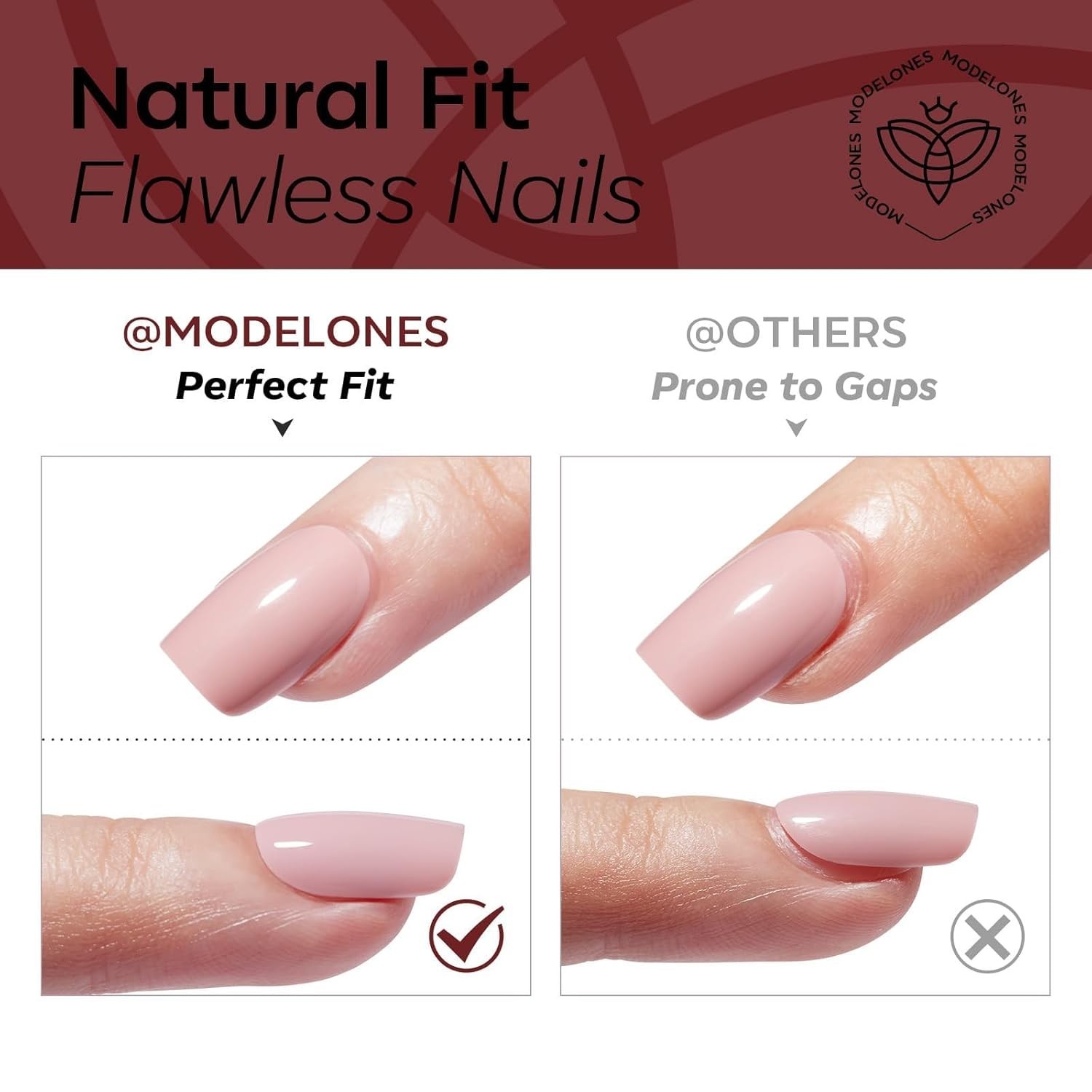 Modelones Dark Red Press on Nails Almond, Burgundy French Tip Polka Dot Bow