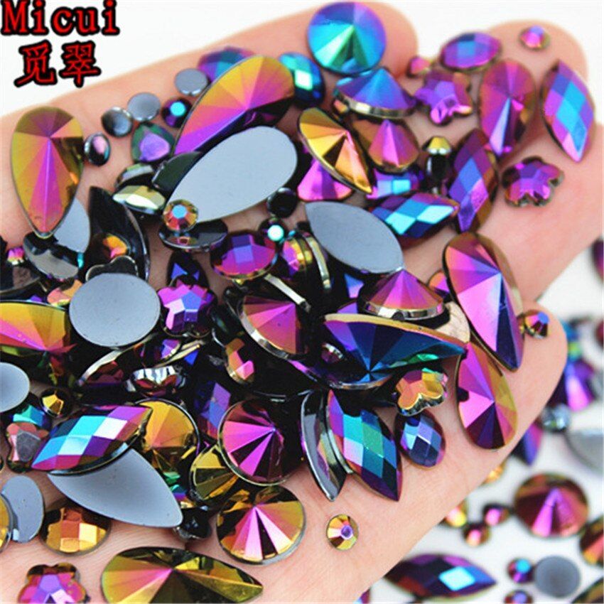 Mixed Shape Acrylic Bead 300pcs Non Hotfix Flatback Gem Beads 3D Nail Art Stones