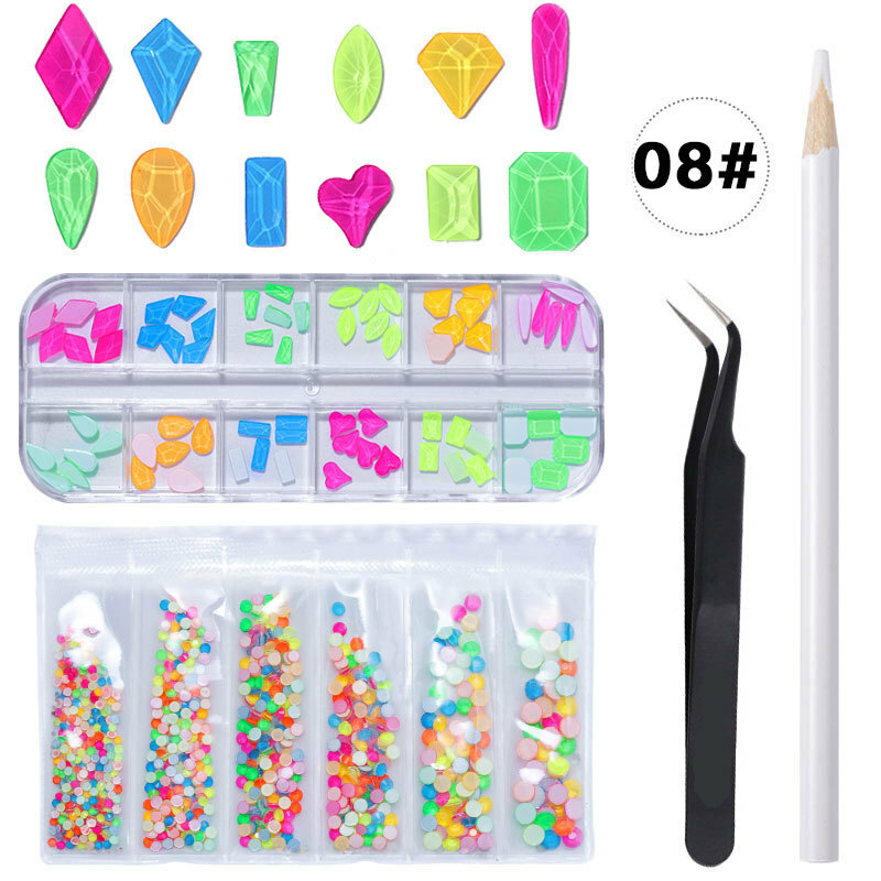 3D Glitter Mix Gems Nail Rhinestones Picker Pen Tweezers Kit for Nail Art Decor