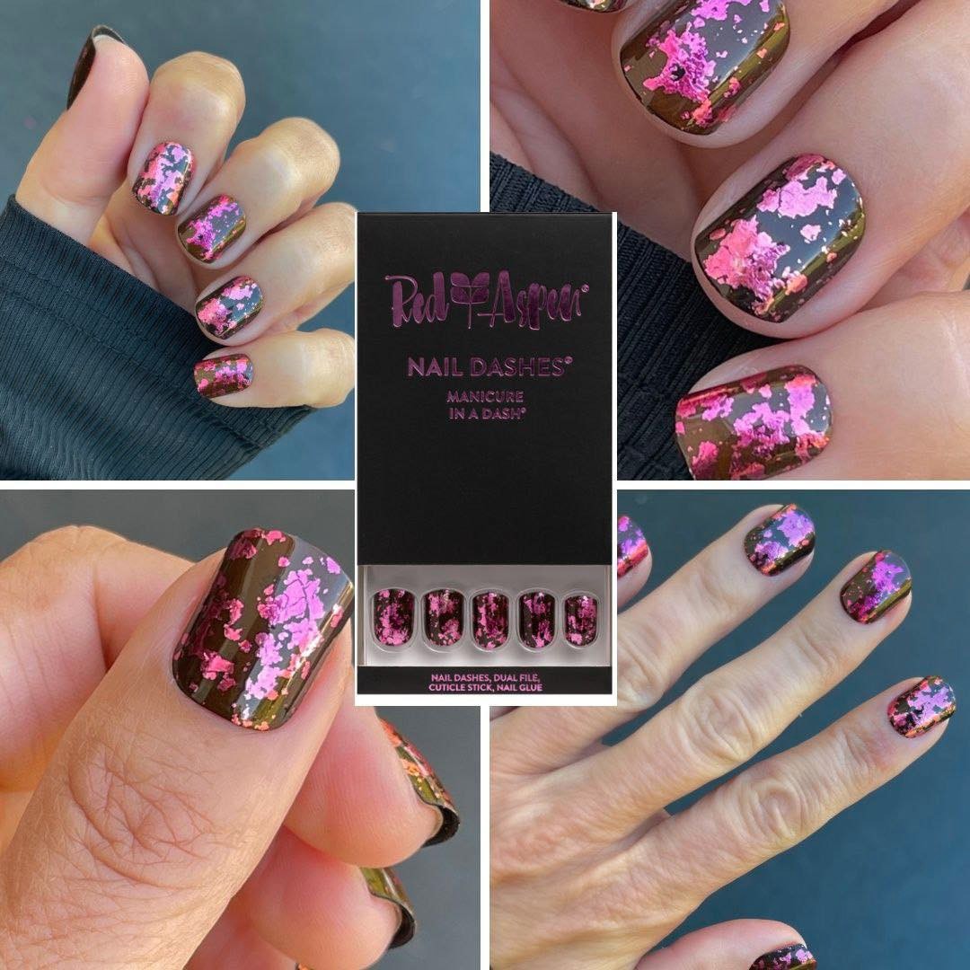 Red ASpen Press On Nails- Birthday Behavior, Bryton- Short Square Black Pink